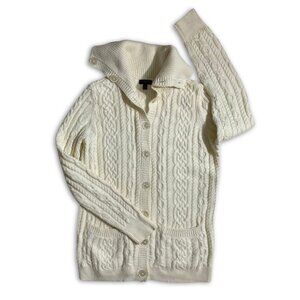 Talbots Cable Knit Sweater Women’s Button-Up Small Petite White Angora Blend